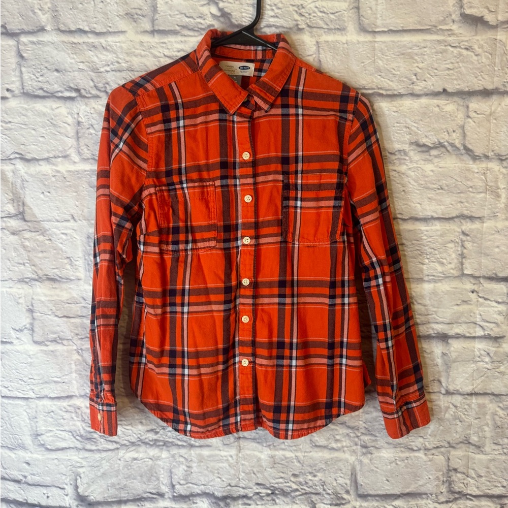 Orange Old Navy Plaid Flannel size Medium Peitite